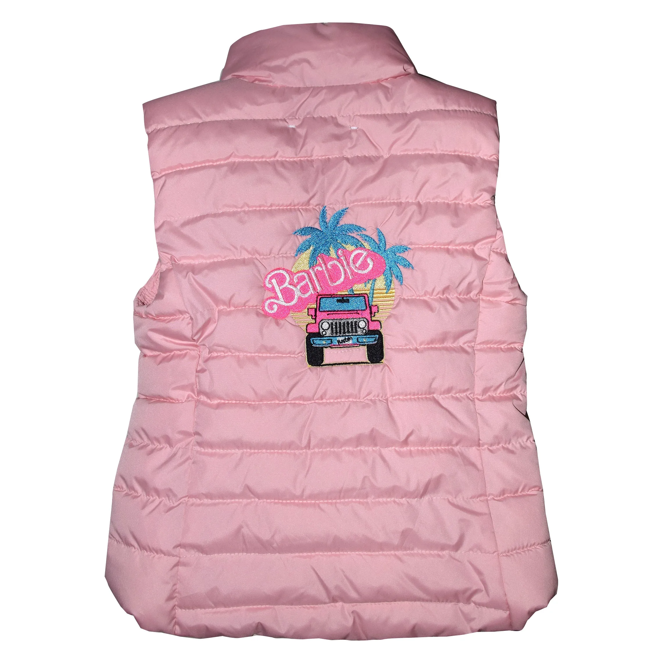 Adorable Child’s Pink Barbie Embroidered Puffer Vest