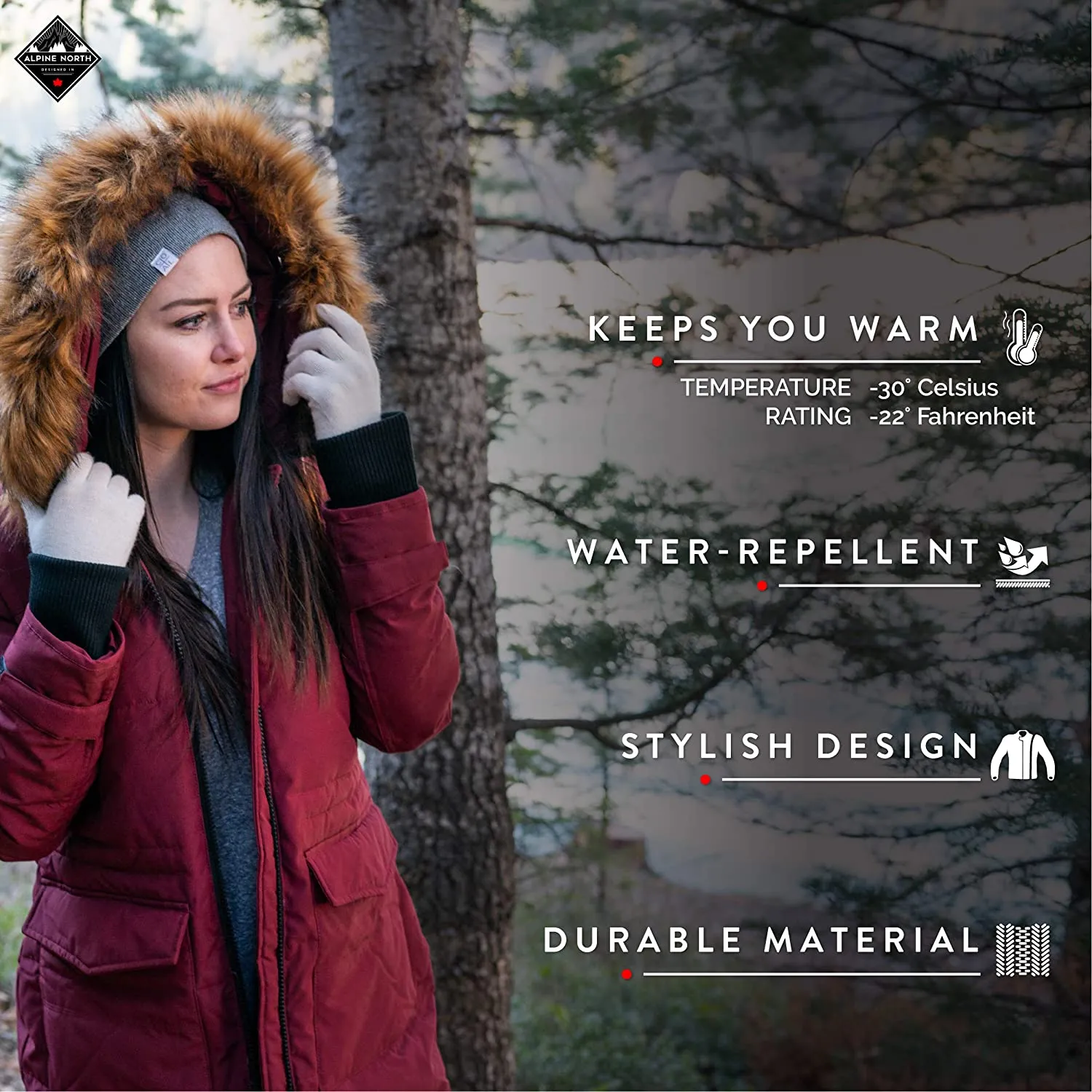 Alpine North Womens Vegan Down Drawstring Winter Parka