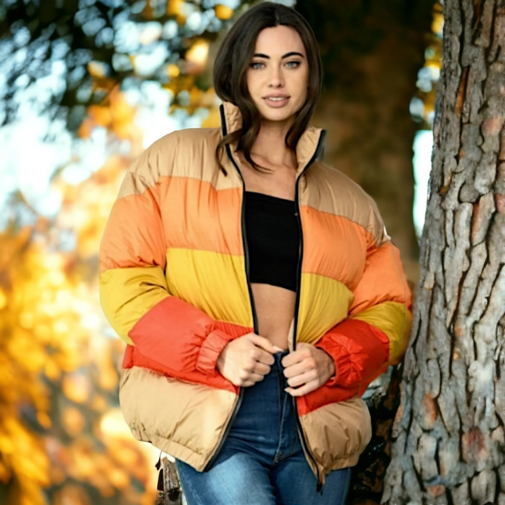 Color Block Puffer Jacket