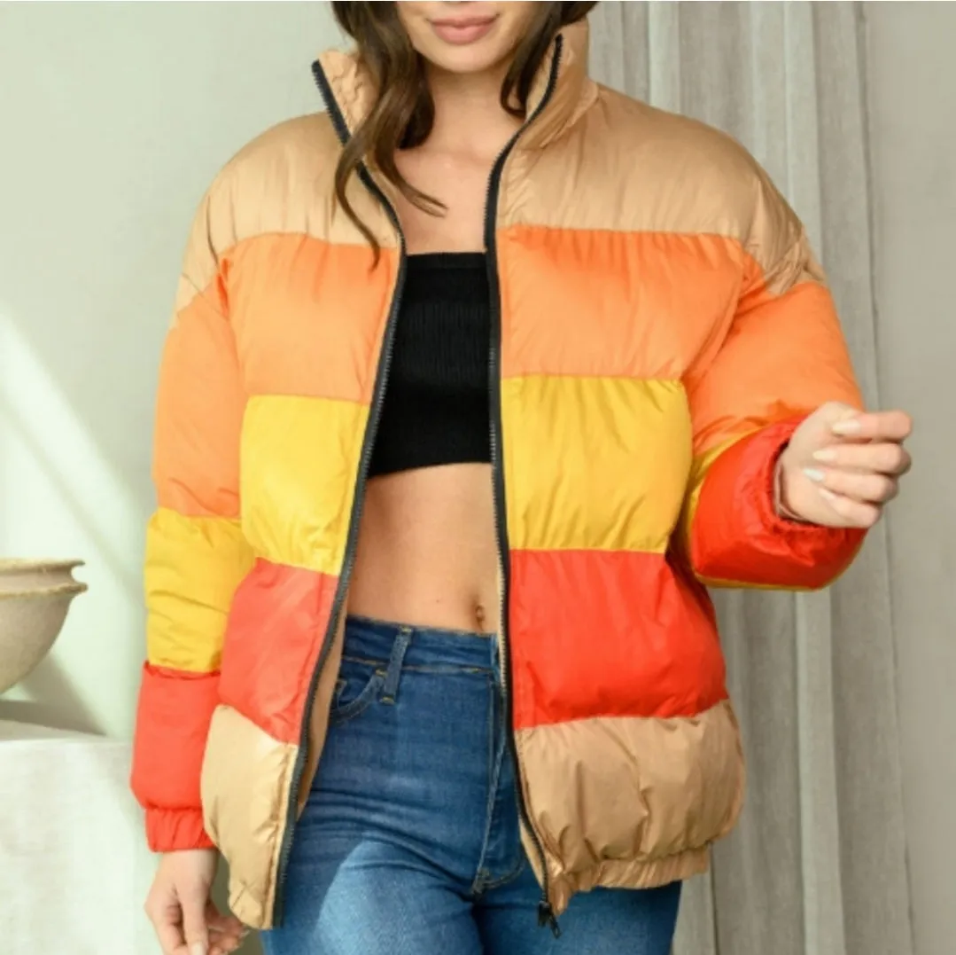 Color Block Puffer Jacket