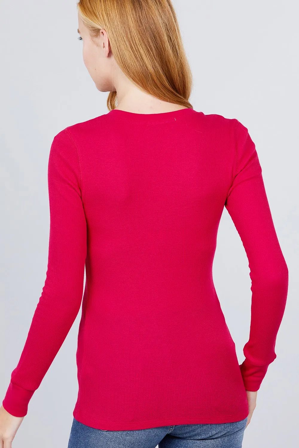 Cotton Blend Thermal V Neck Knit Top for women long sleeves