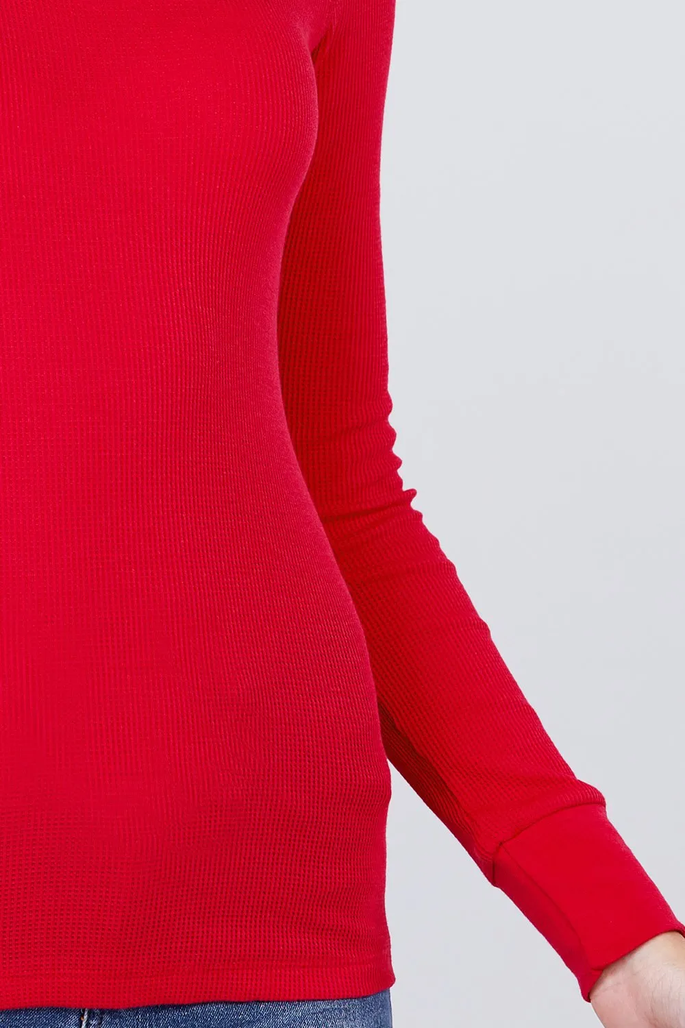 Cotton Blend Thermal V Neck Knit Top for women long sleeves