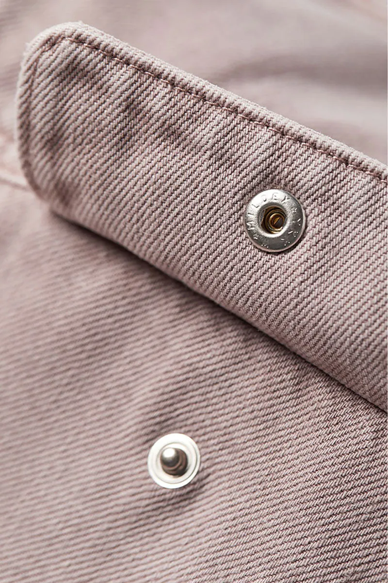 Cropped Zip-Up Denim Moto Jacket in Light Pink