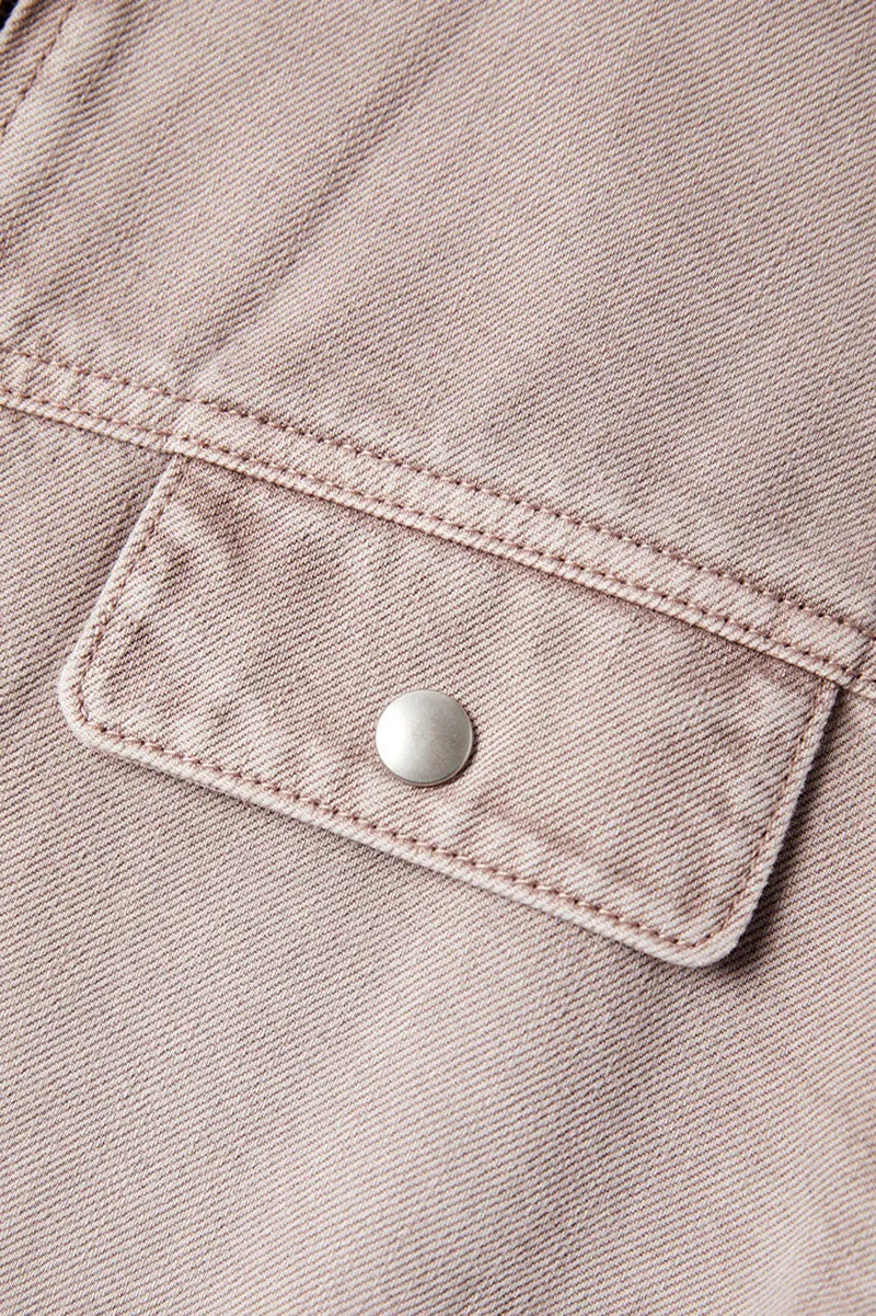 Cropped Zip-Up Denim Moto Jacket in Light Pink