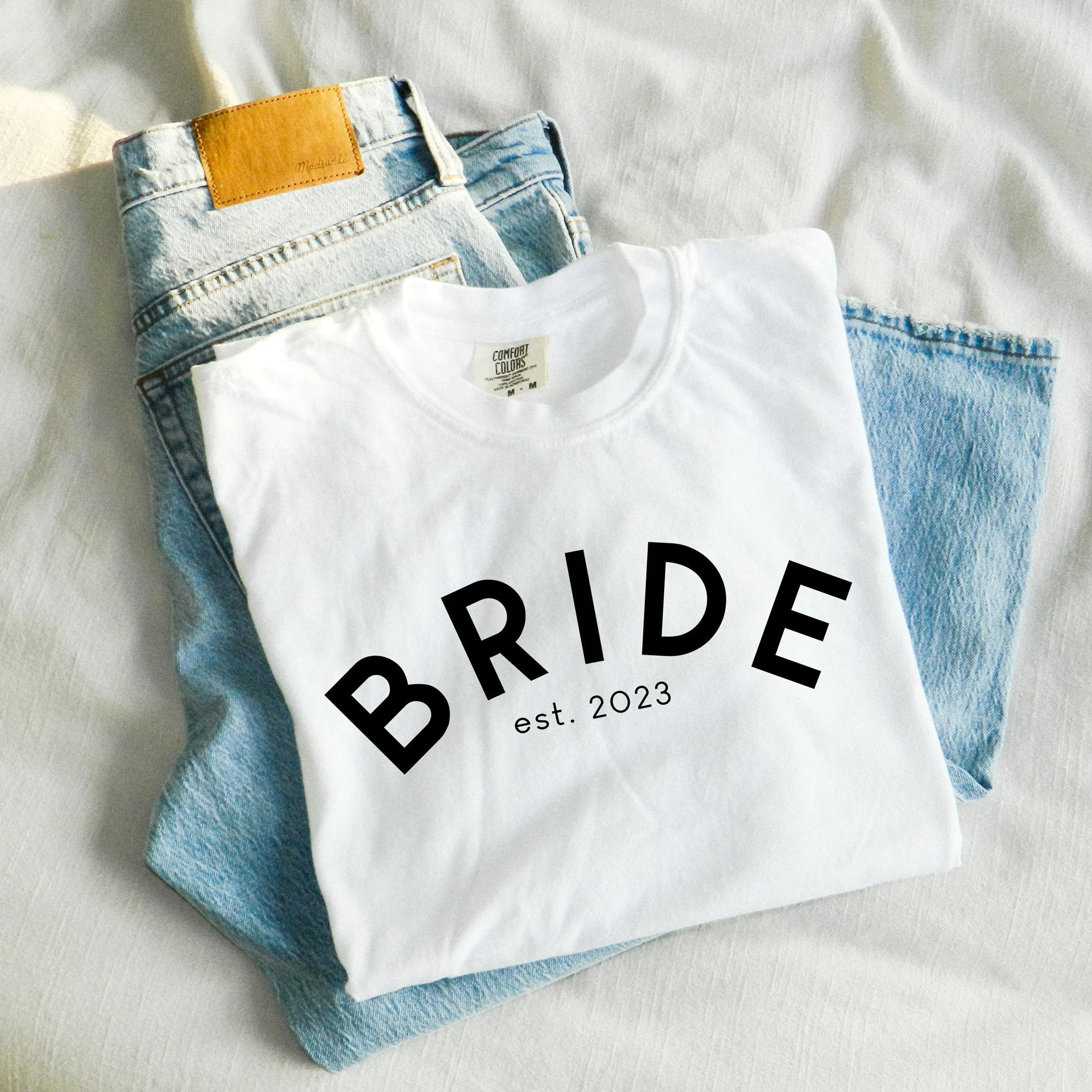 Custom Wedding Date Bride T-Shirt with Curved Print