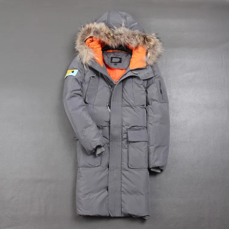DETACHABLE CAP FAUX FUR COLLAR SET OF ROPE BUCKLE STYLISH LONG DOWN JACKET