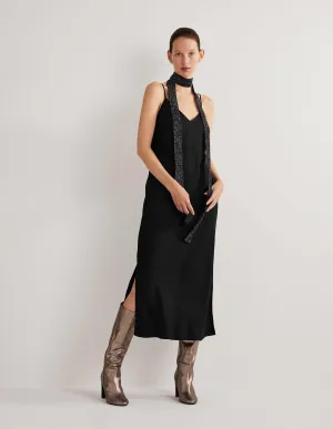 Elena Midi Slip Dress-Black