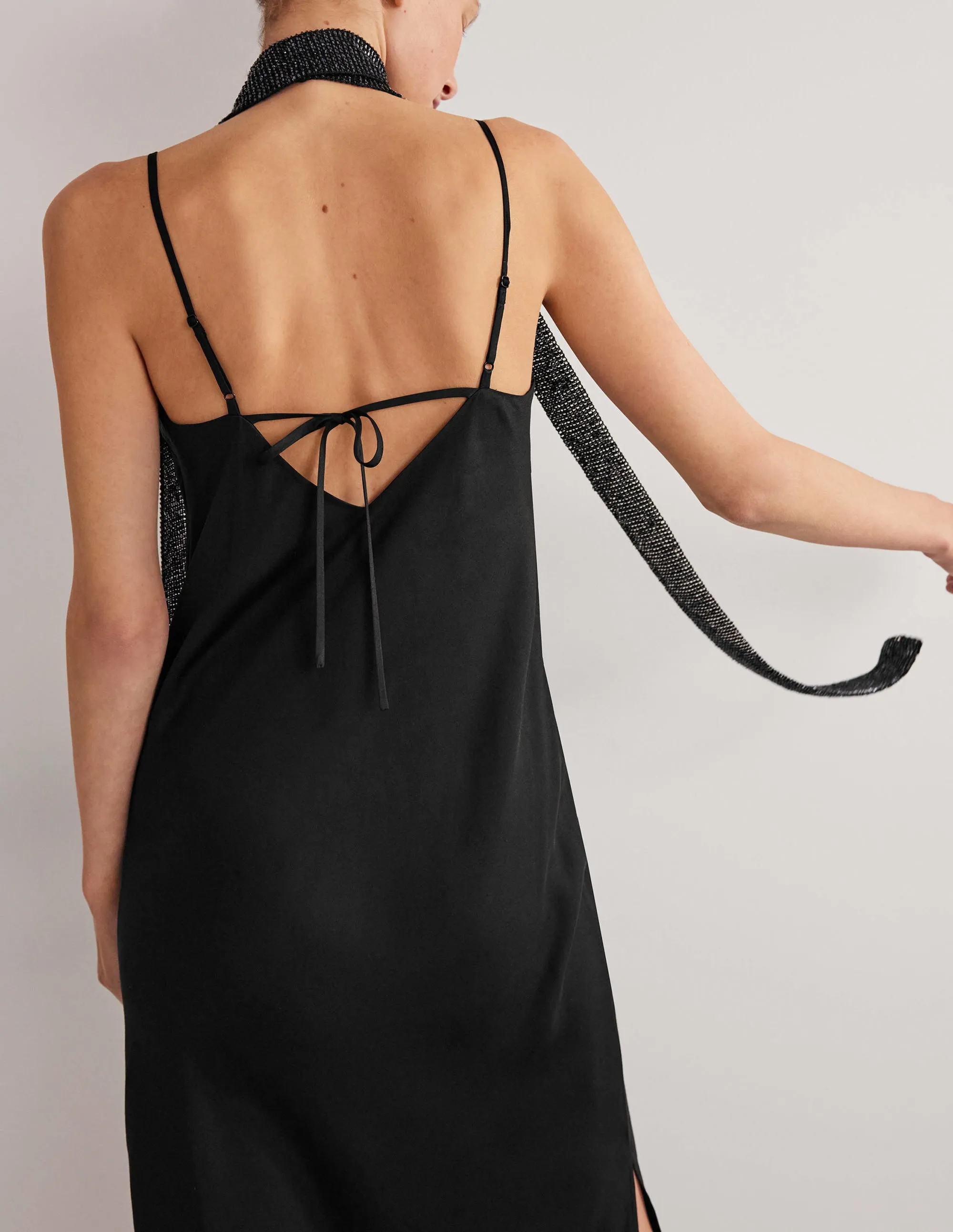 Elena Midi Slip Dress-Black
