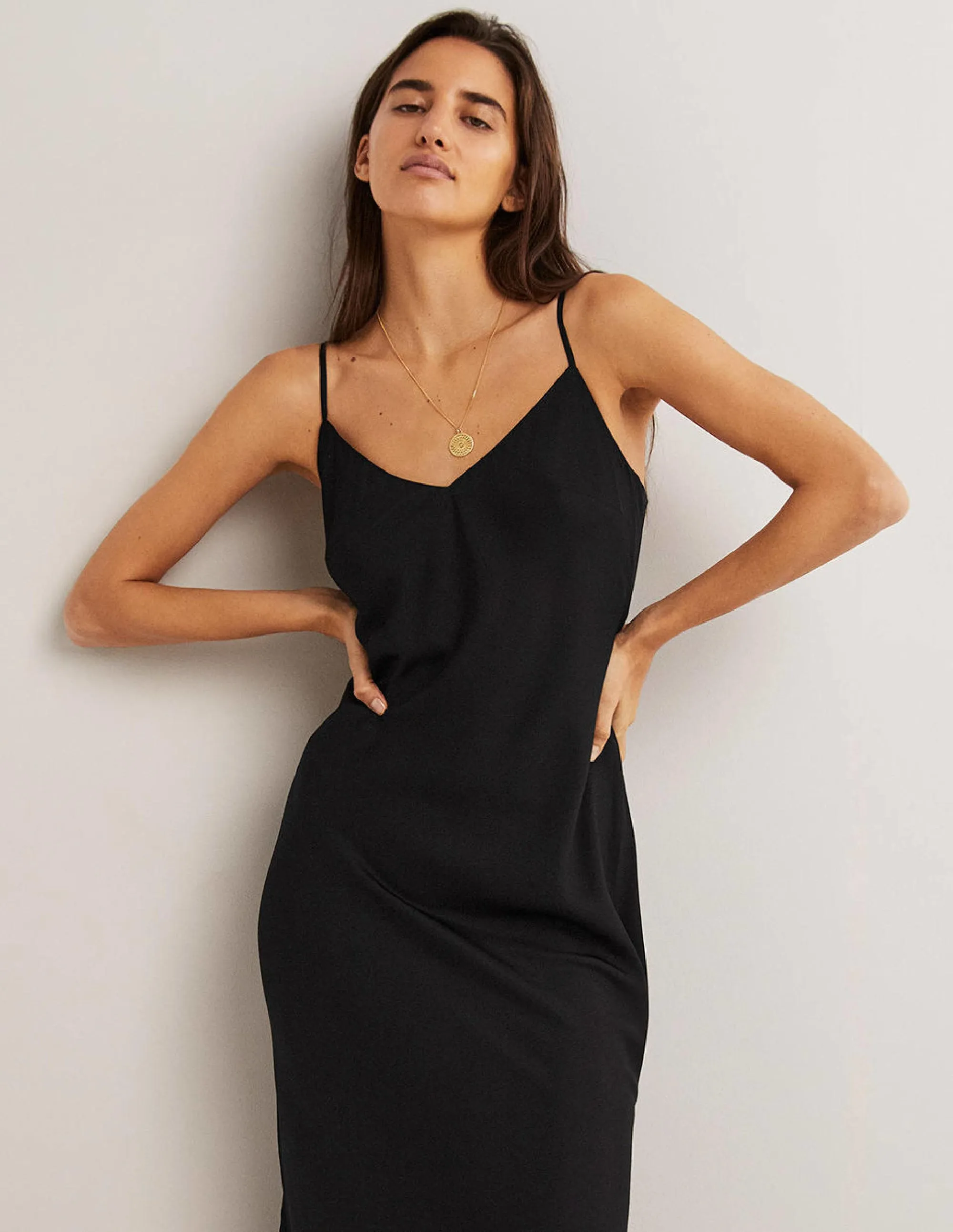 Elena Midi Slip Dress-Black