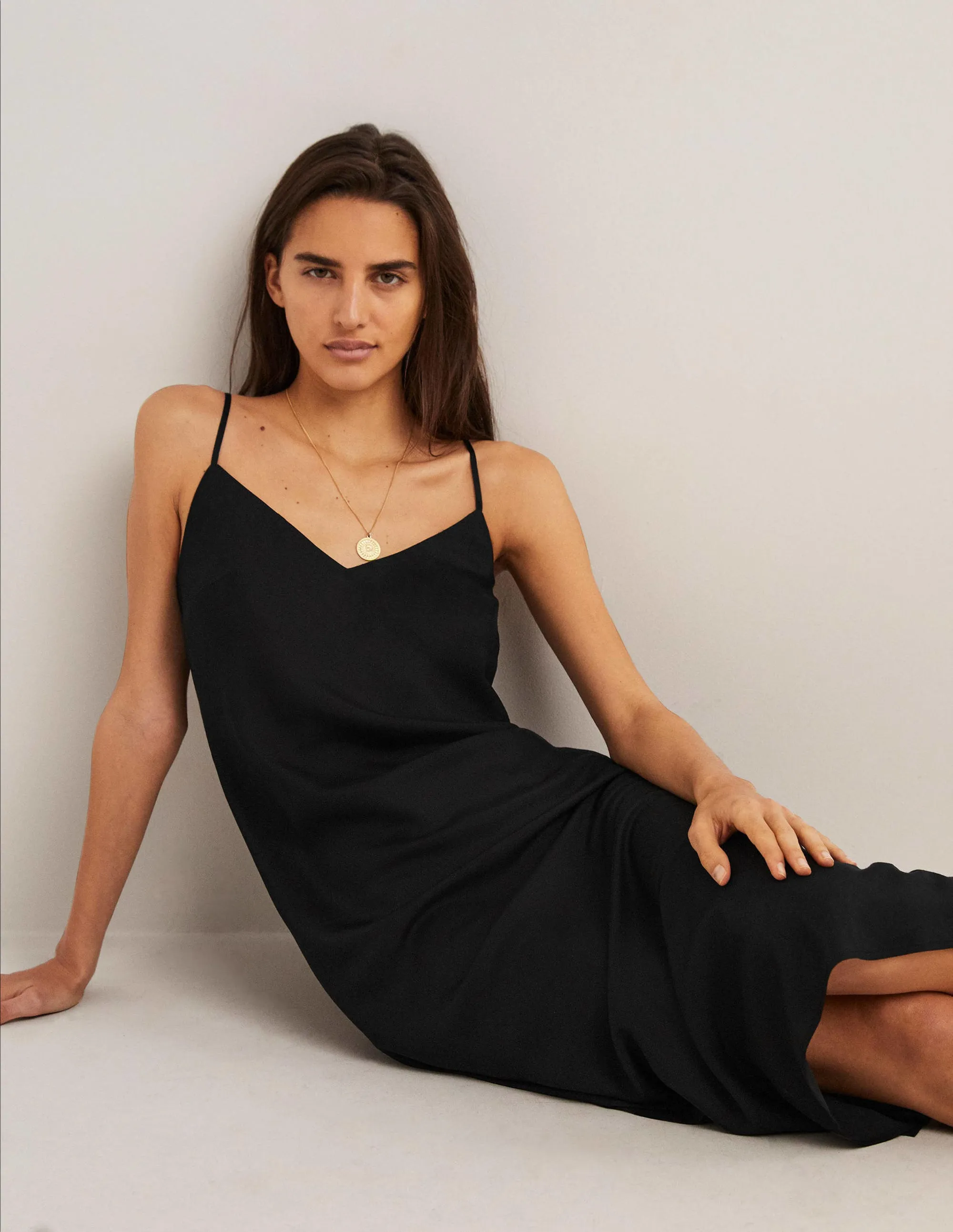 Elena Midi Slip Dress-Black