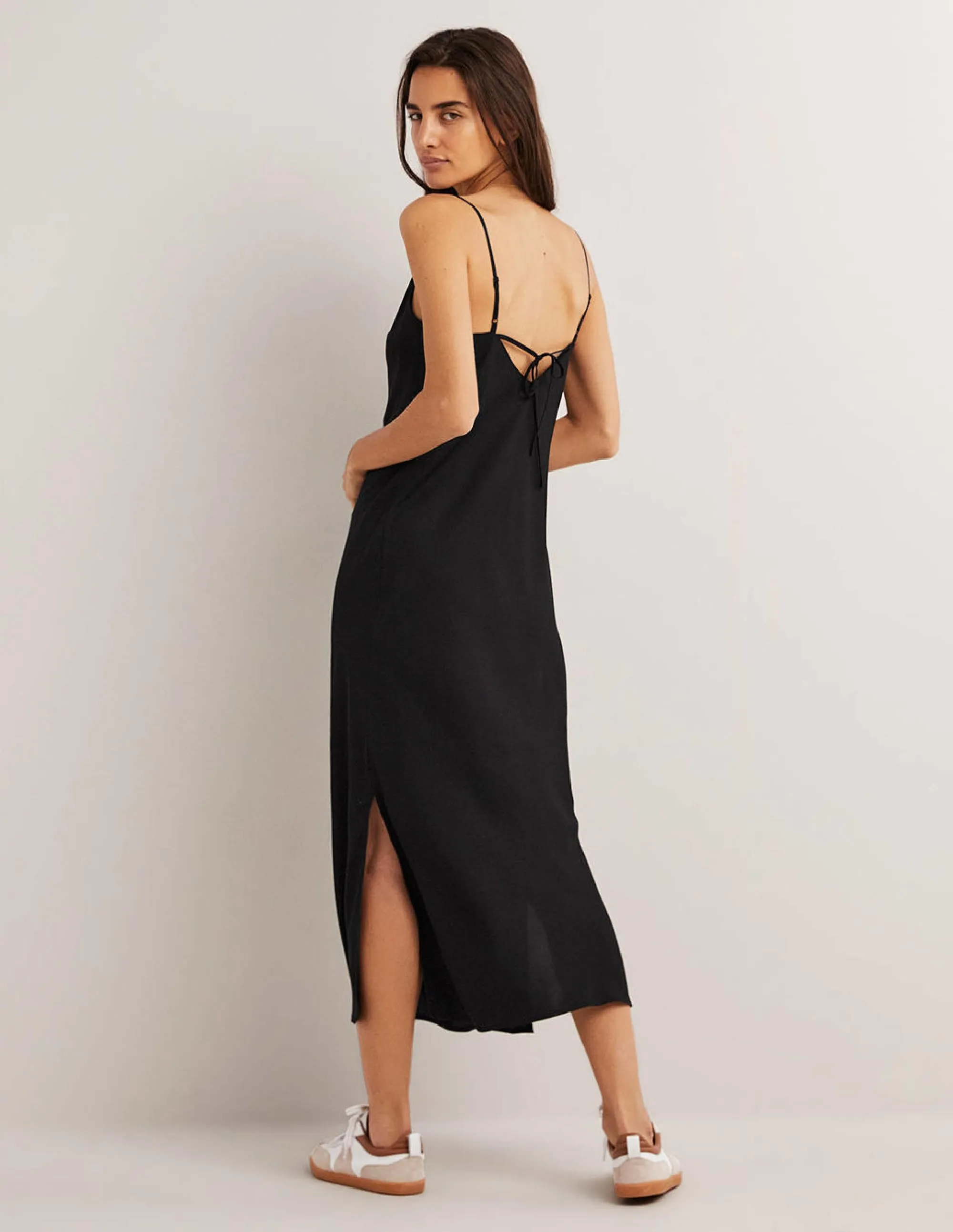 Elena Midi Slip Dress-Black