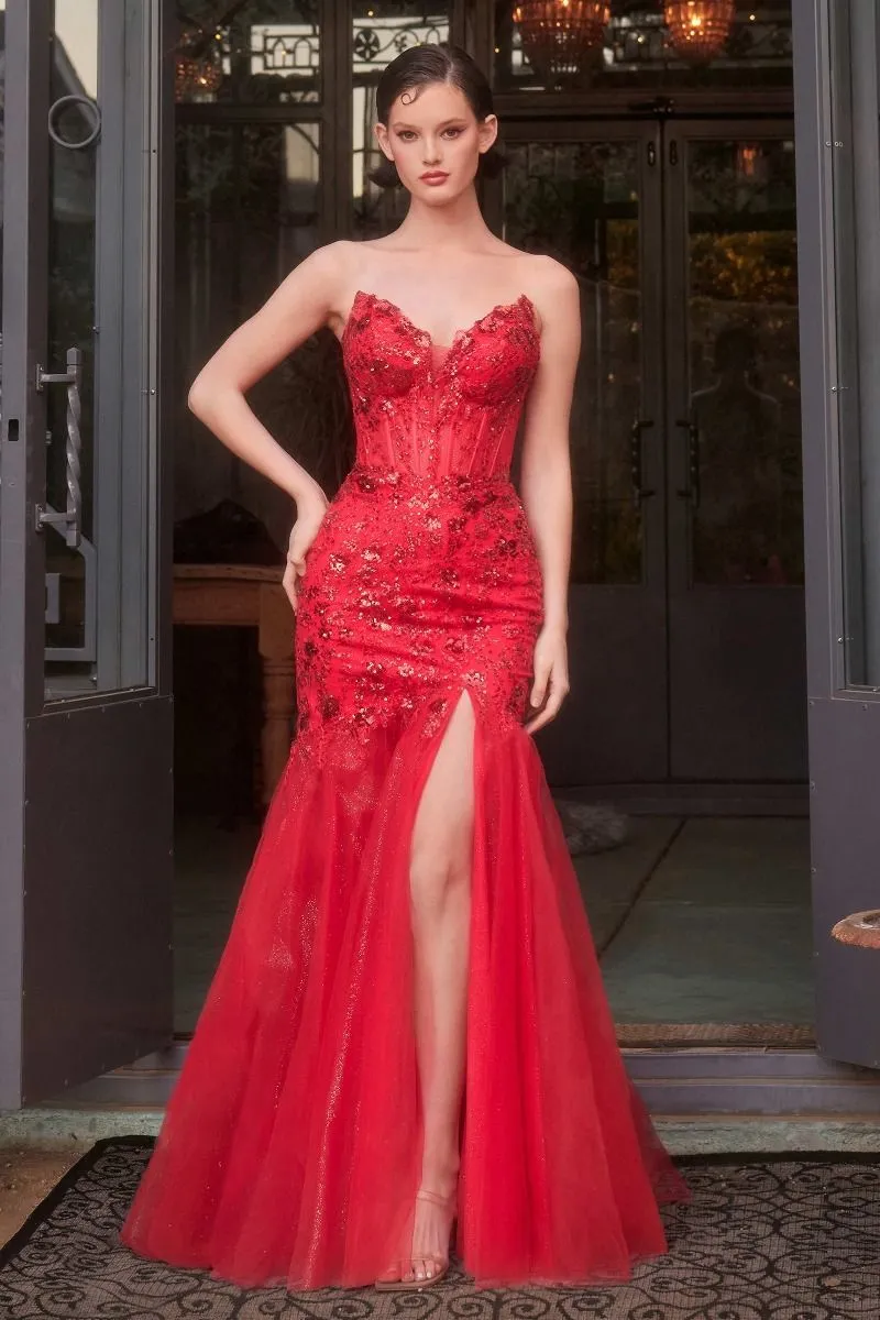 Elsie Sequin Floral Mermaid Maxi Gown (Red)
