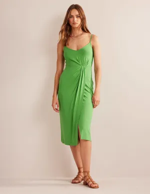 Gathered Jersey Midi Dress-Lime