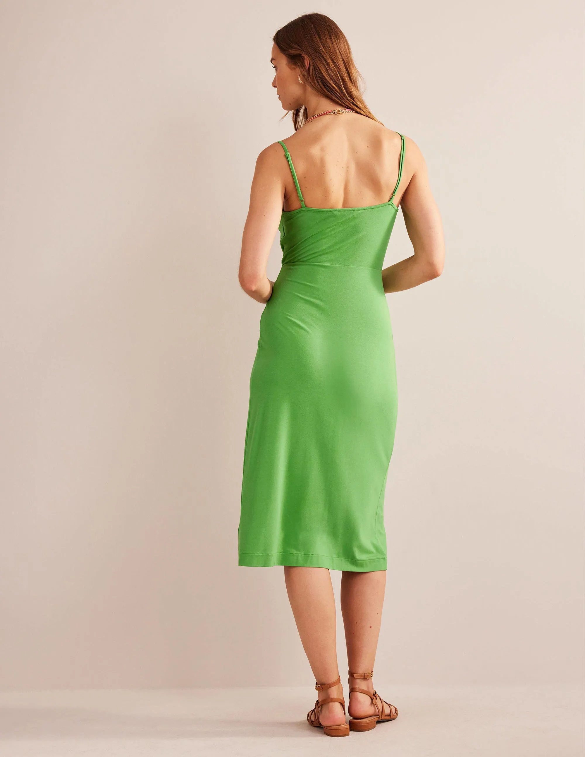 Gathered Jersey Midi Dress-Lime