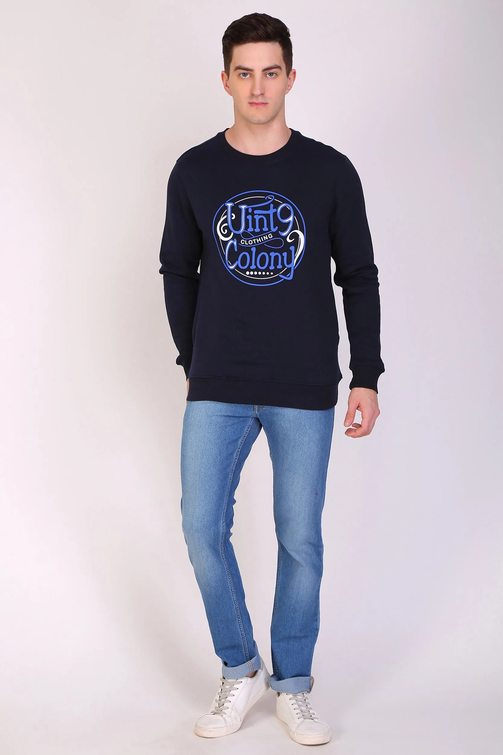 HiFlyers Full Sleeve Printed Men Sweatshirt-Navy