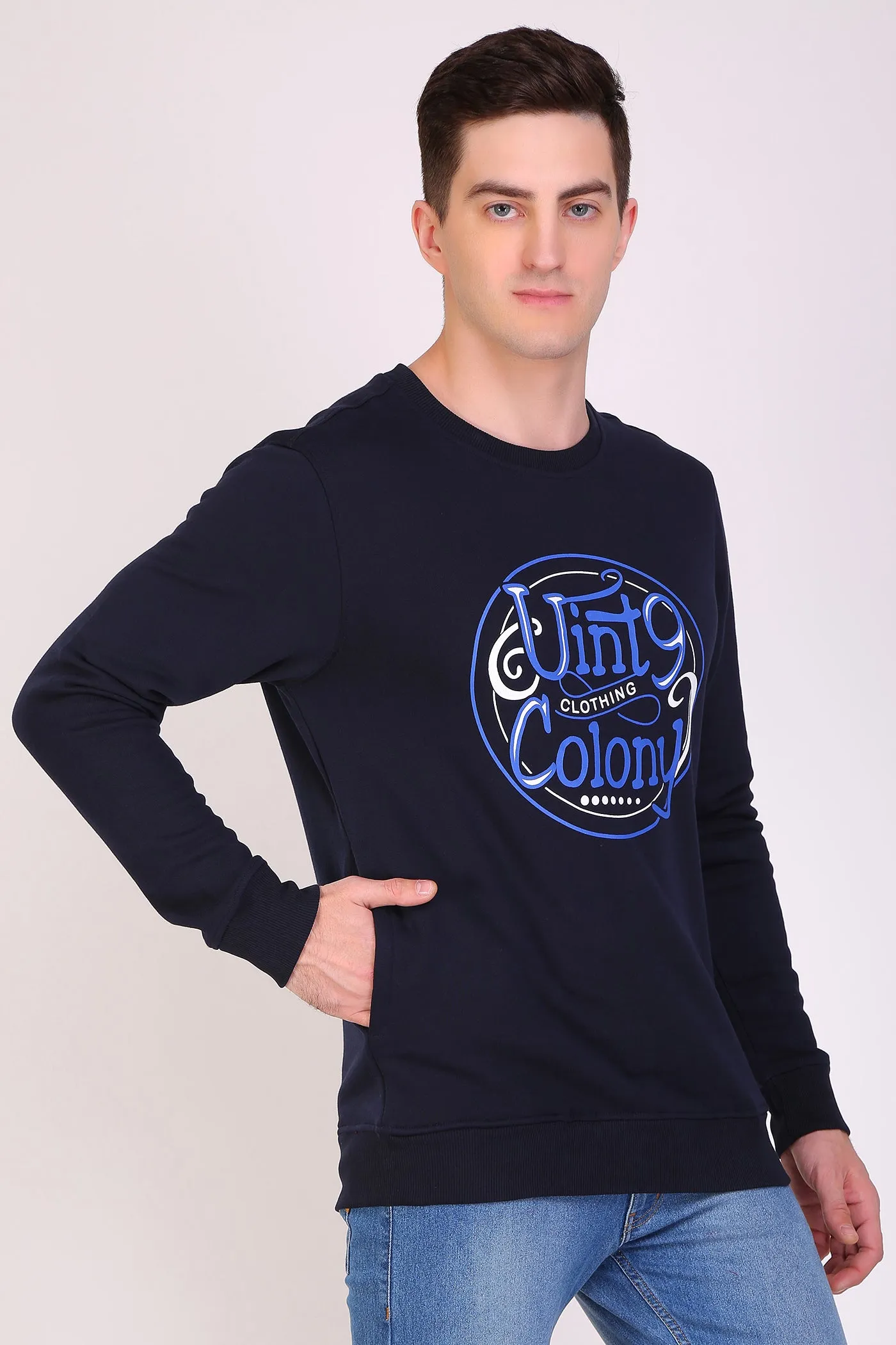 HiFlyers Full Sleeve Printed Men Sweatshirt-Navy