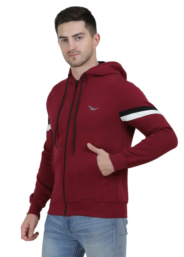 Hiflyers Mens Maroon Regular Fit Printed Sweatshirt With Hood And Zipper