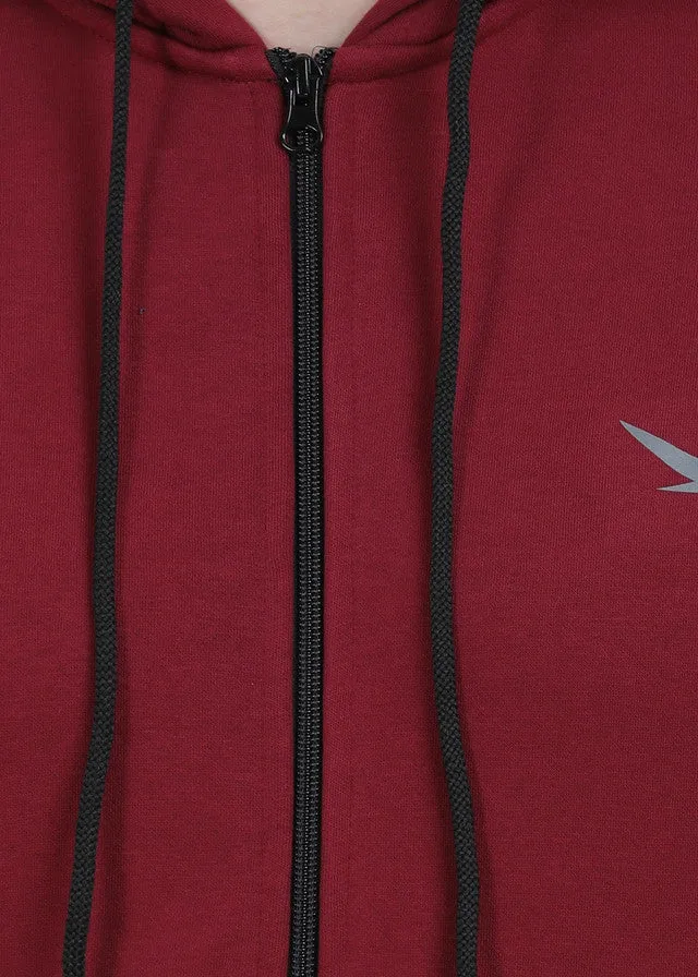 Hiflyers Mens Maroon Regular Fit Printed Sweatshirt With Hood And Zipper