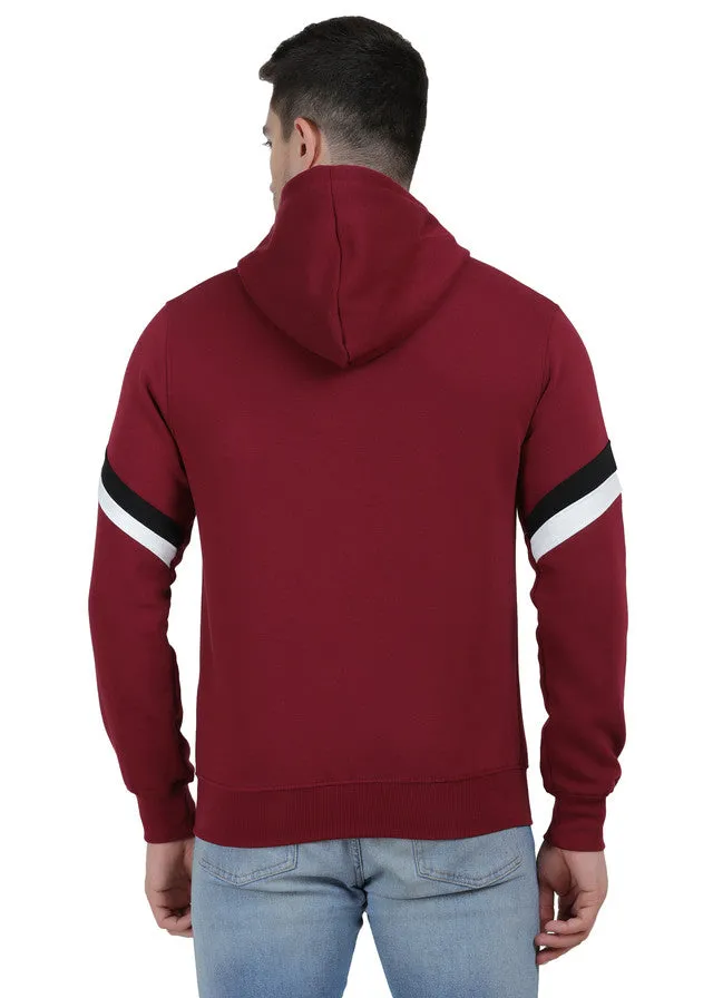 Hiflyers Mens Maroon Regular Fit Printed Sweatshirt With Hood And Zipper