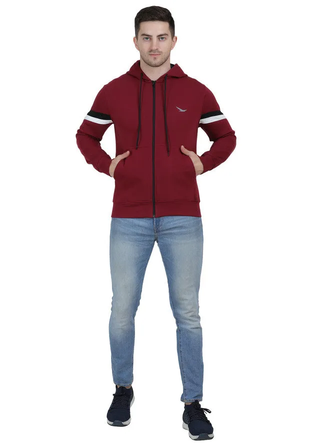 Hiflyers Mens Maroon Regular Fit Printed Sweatshirt With Hood And Zipper