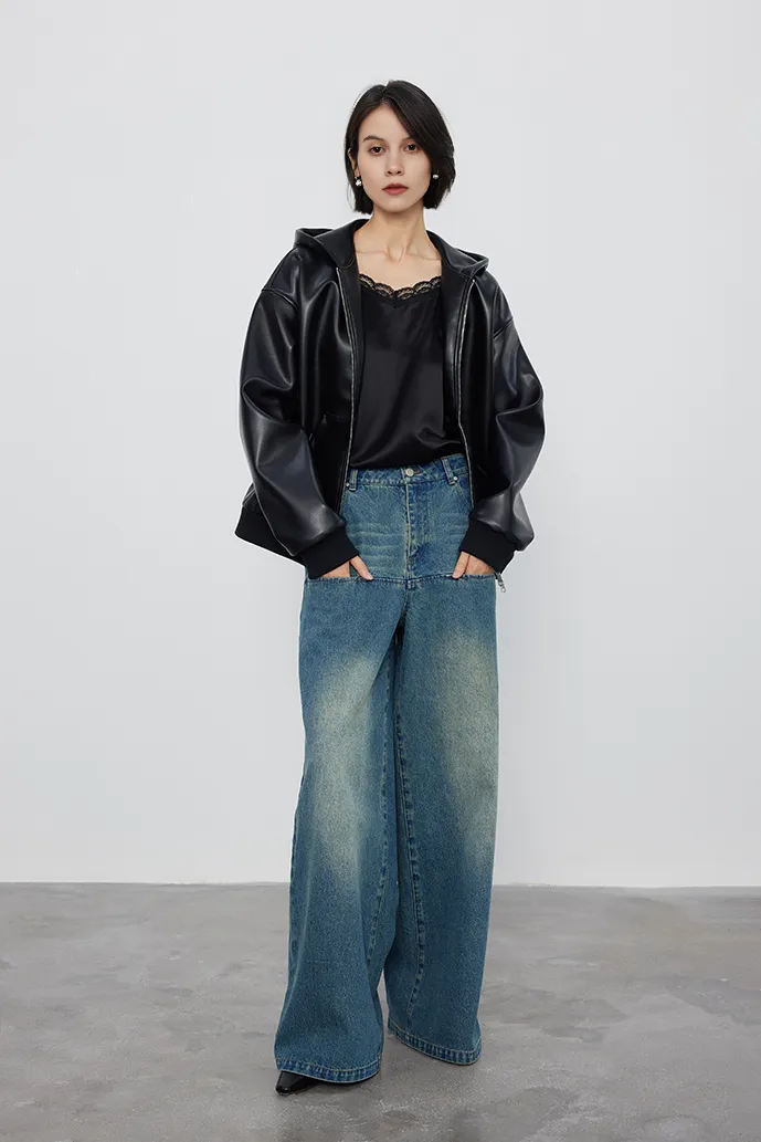 Hooded Faux Leather Jacket