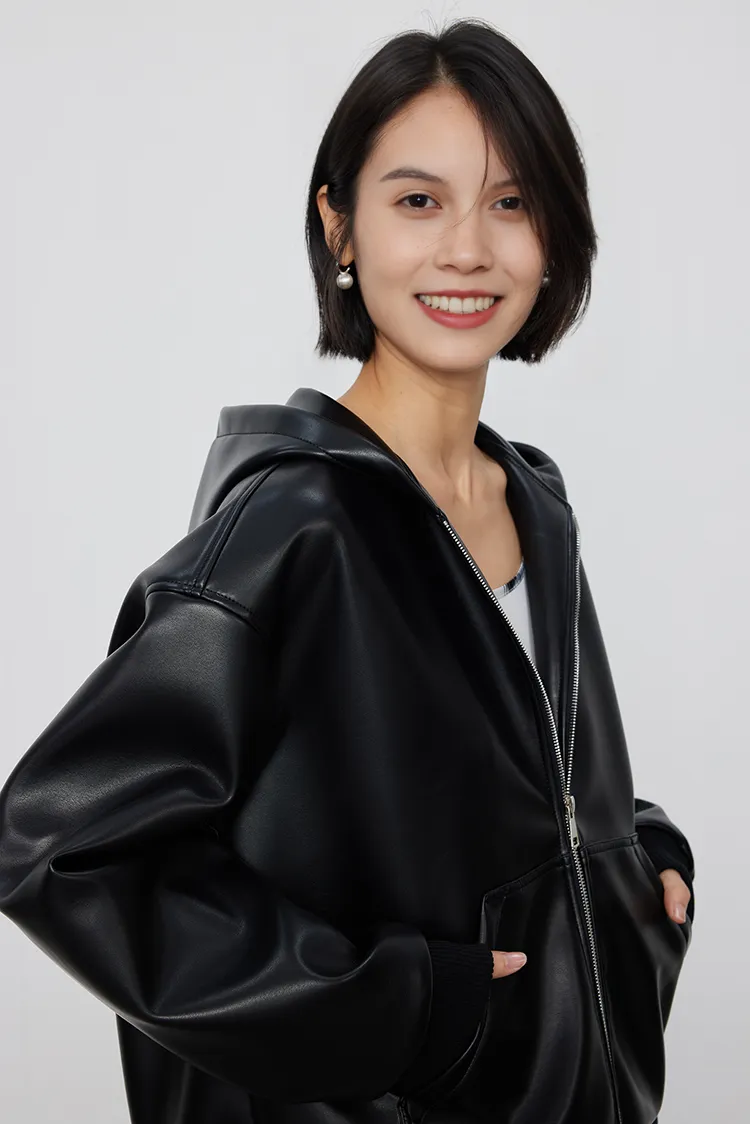 Hooded Faux Leather Jacket