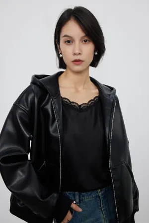 Hooded Faux Leather Jacket