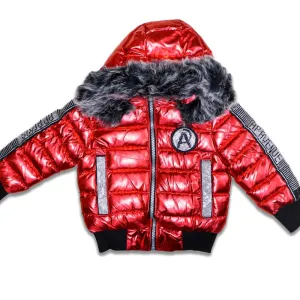 Kids AP Bomber Puffer Jacket-Red