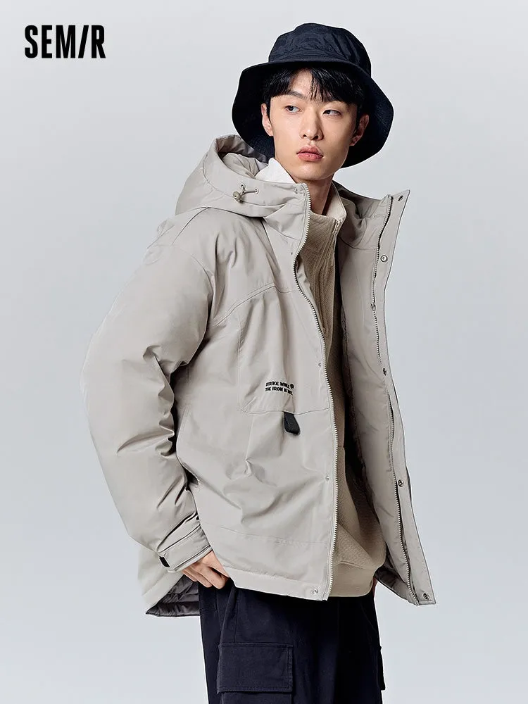 Men's gray short thin down jacket
