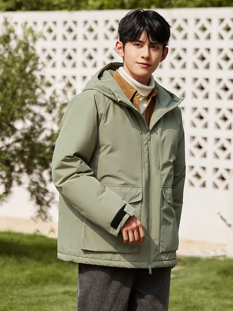 Men's light gray mid-length thick down jacket