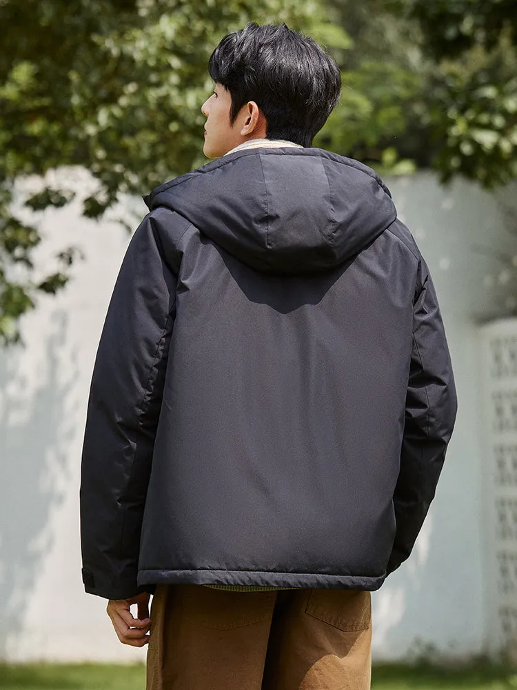 Men's light gray mid-length thick down jacket