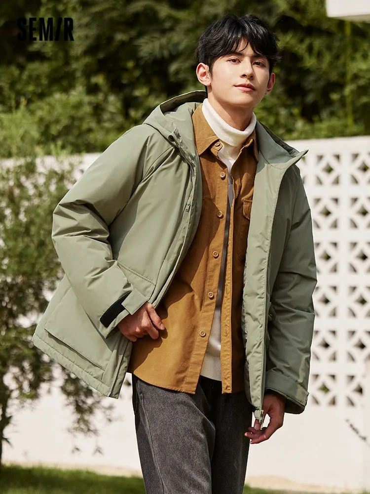 Men's light gray mid-length thick down jacket