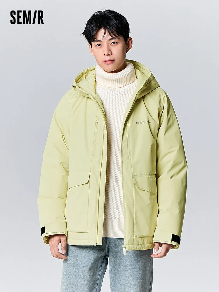 Men's light gray mid-length thick down jacket