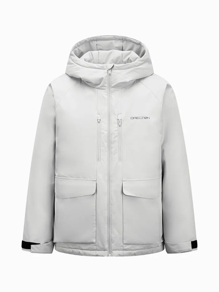 Men's light gray mid-length thick down jacket