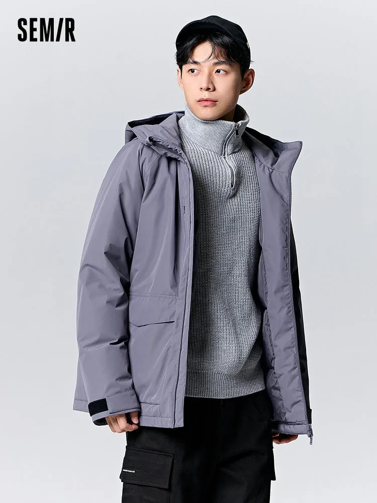 Men's light gray mid-length thick down jacket