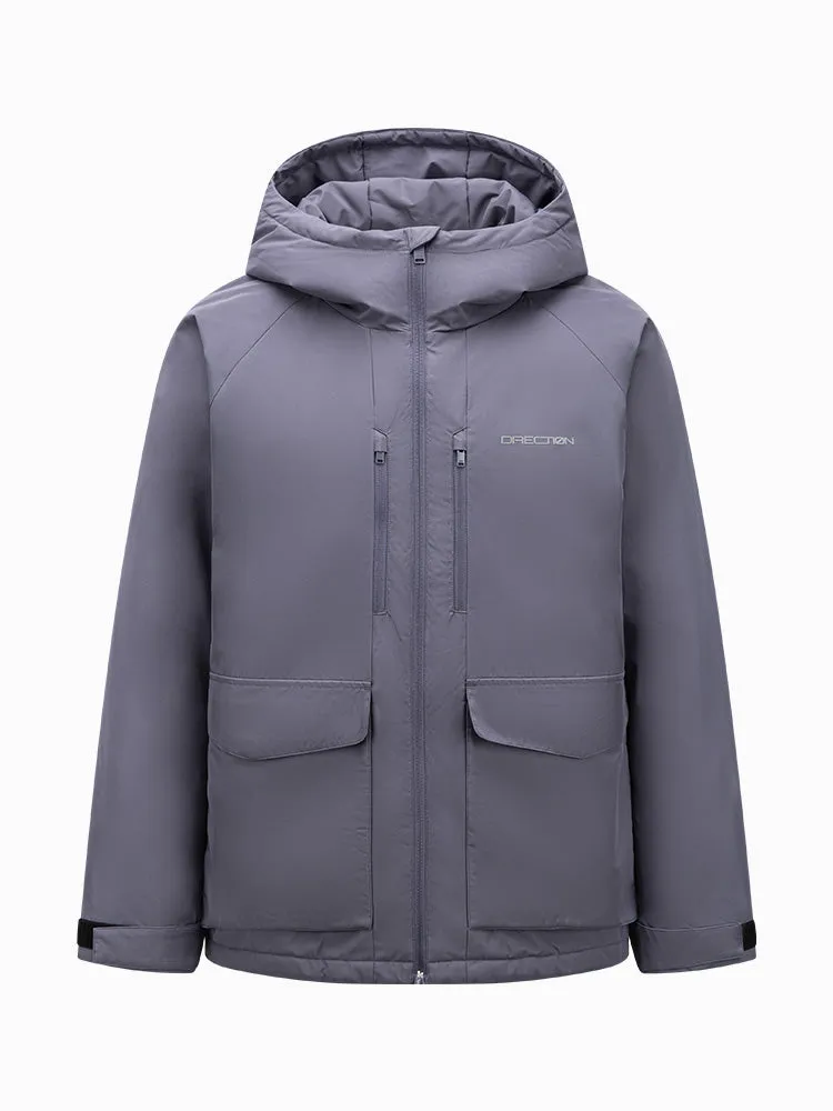 Men's light gray mid-length thick down jacket