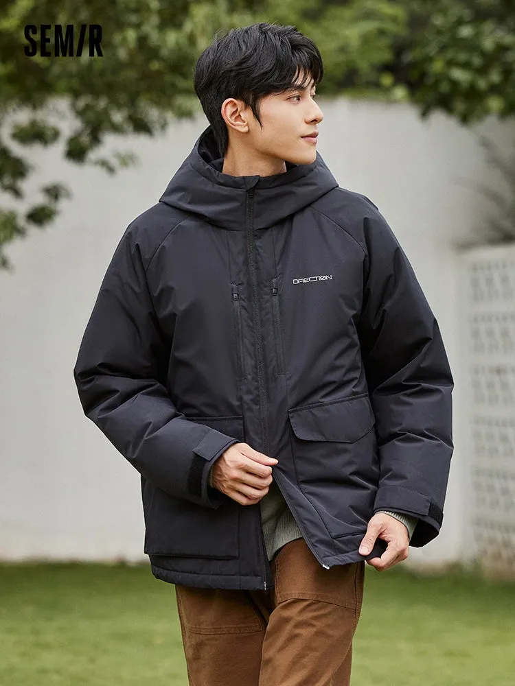 Men's light gray mid-length thick down jacket