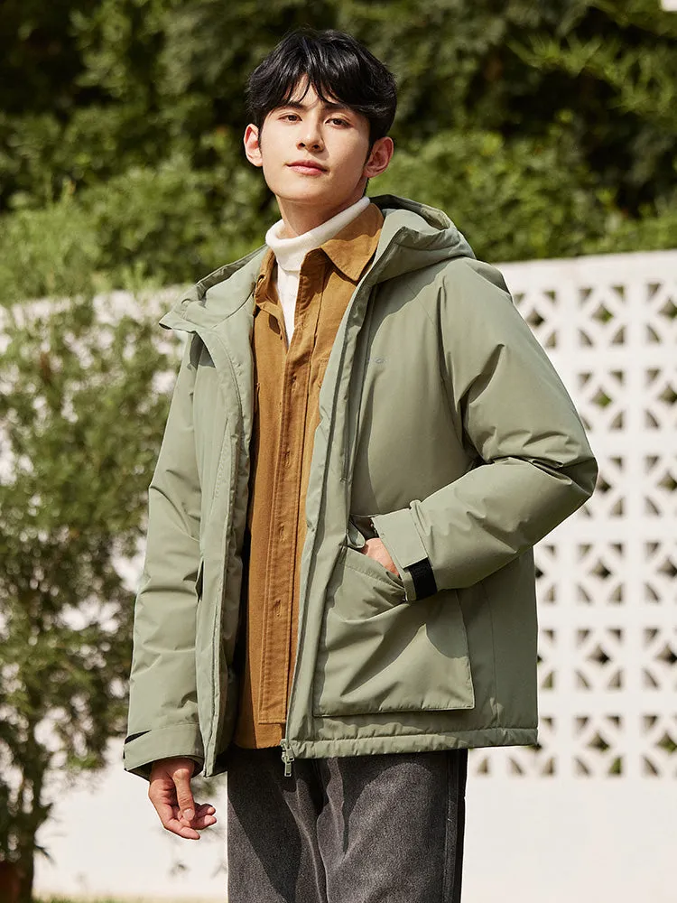 Men's light gray mid-length thick down jacket