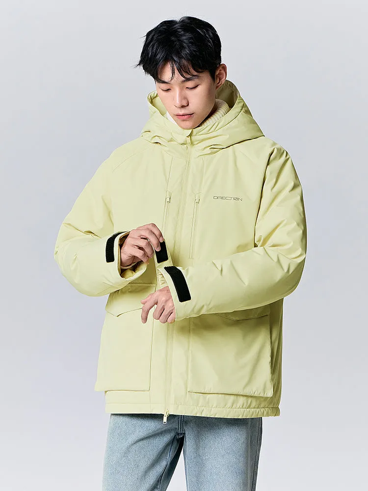Men's light gray mid-length thick down jacket