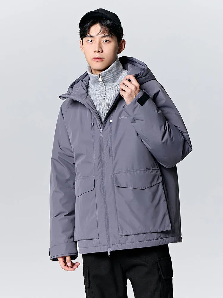 Men's light gray mid-length thick down jacket