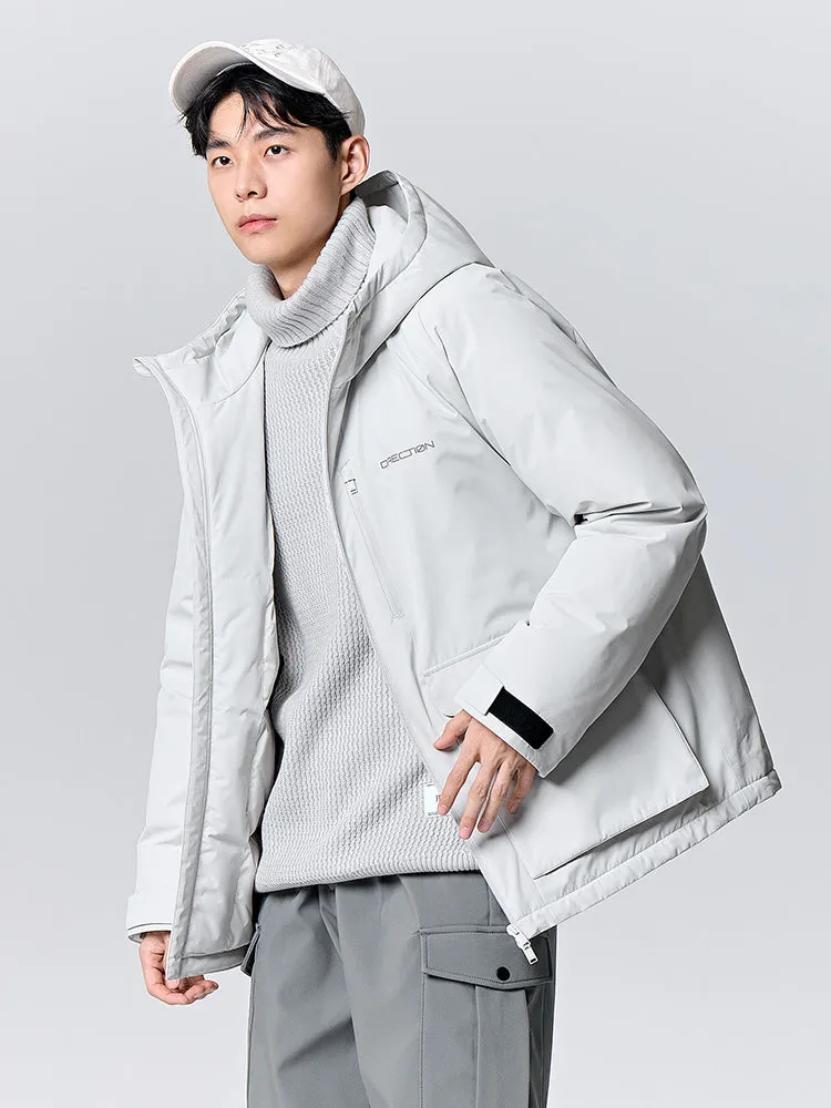 Men's light gray mid-length thick down jacket
