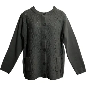 Missy Fashion Button Down Long Sleeve Cable Knit Blouse Sweater Cardigan Jacket