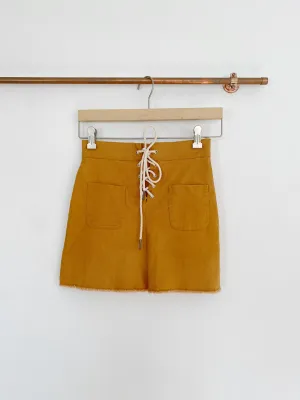Mustard hi-rise Lace up Skirt size Small