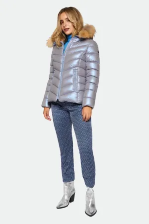 Parka Plateada con Capucha de Pelo para Mujer de Bocetto