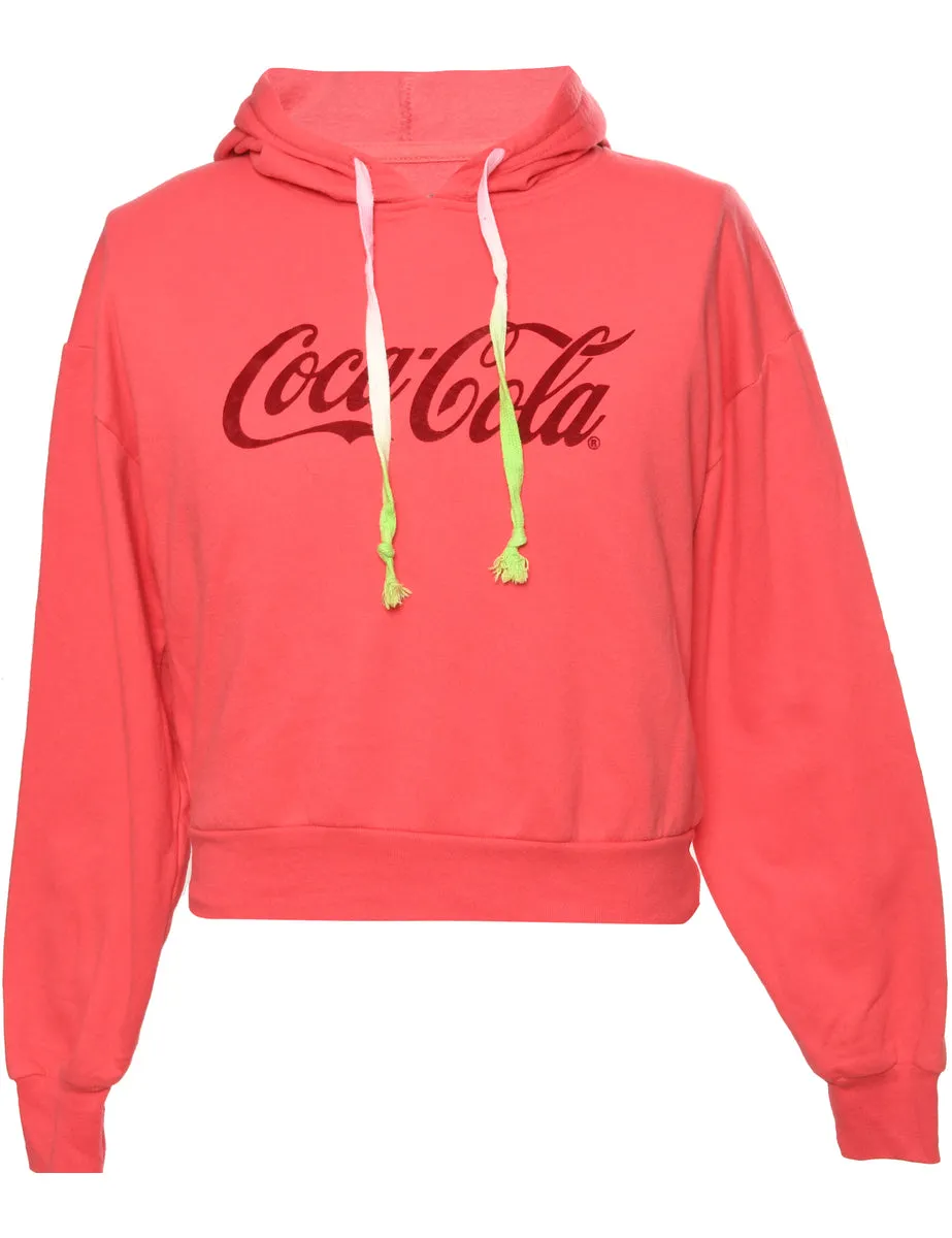 Pink Cocacola Printed Hoodie - M