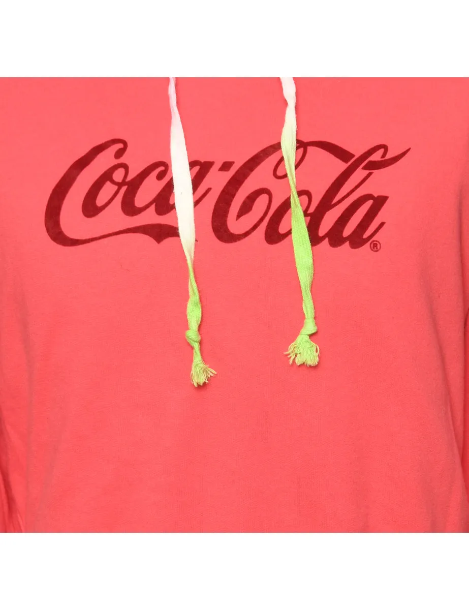 Pink Cocacola Printed Hoodie - M