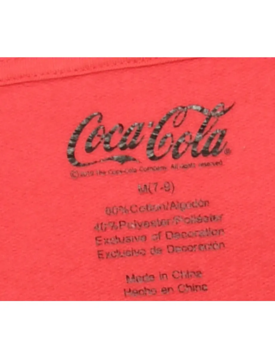 Pink Cocacola Printed Hoodie - M
