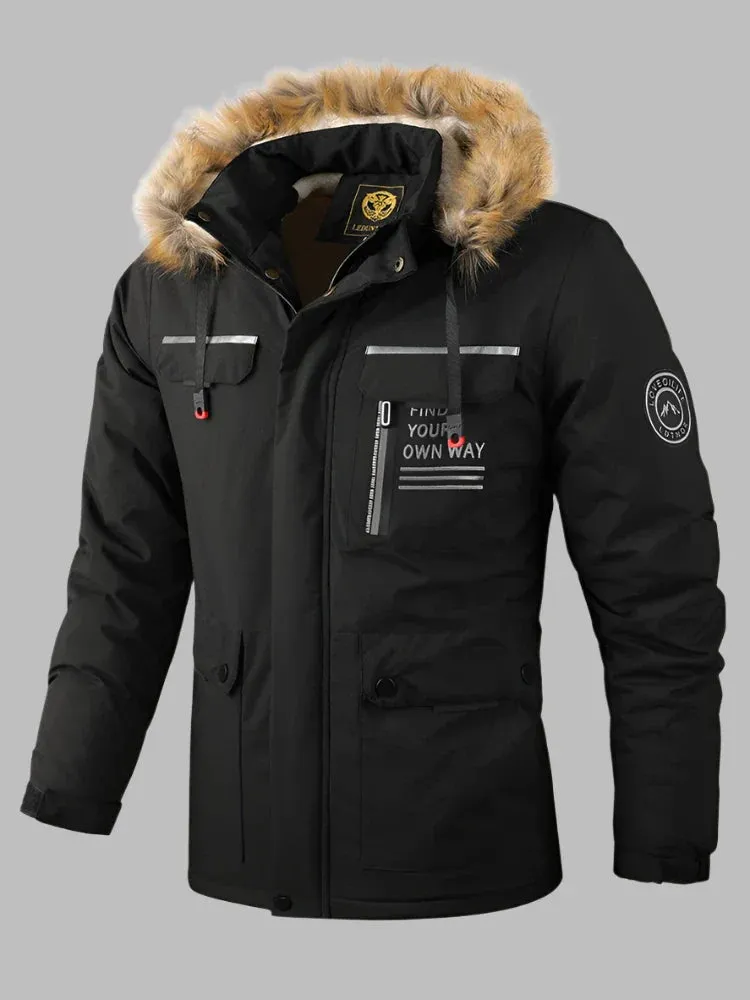Polar Fleece Parka | Warmer langer wasserdichter Parka-Wintermantel für Herren mit Fellkragen