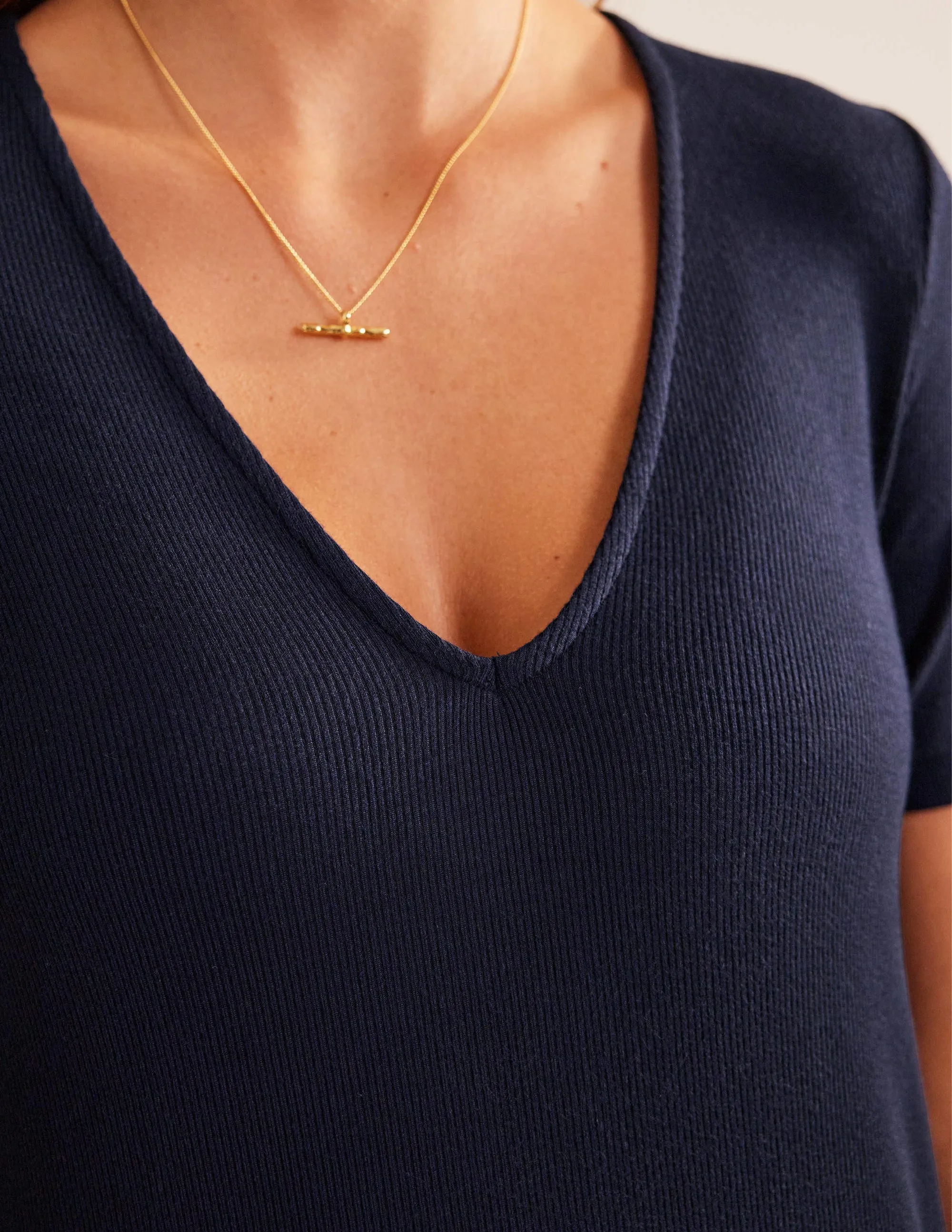 Rib Jersey Midi T-shirt Dress-Navy