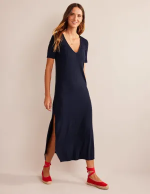 Rib Jersey Midi T-shirt Dress-Navy